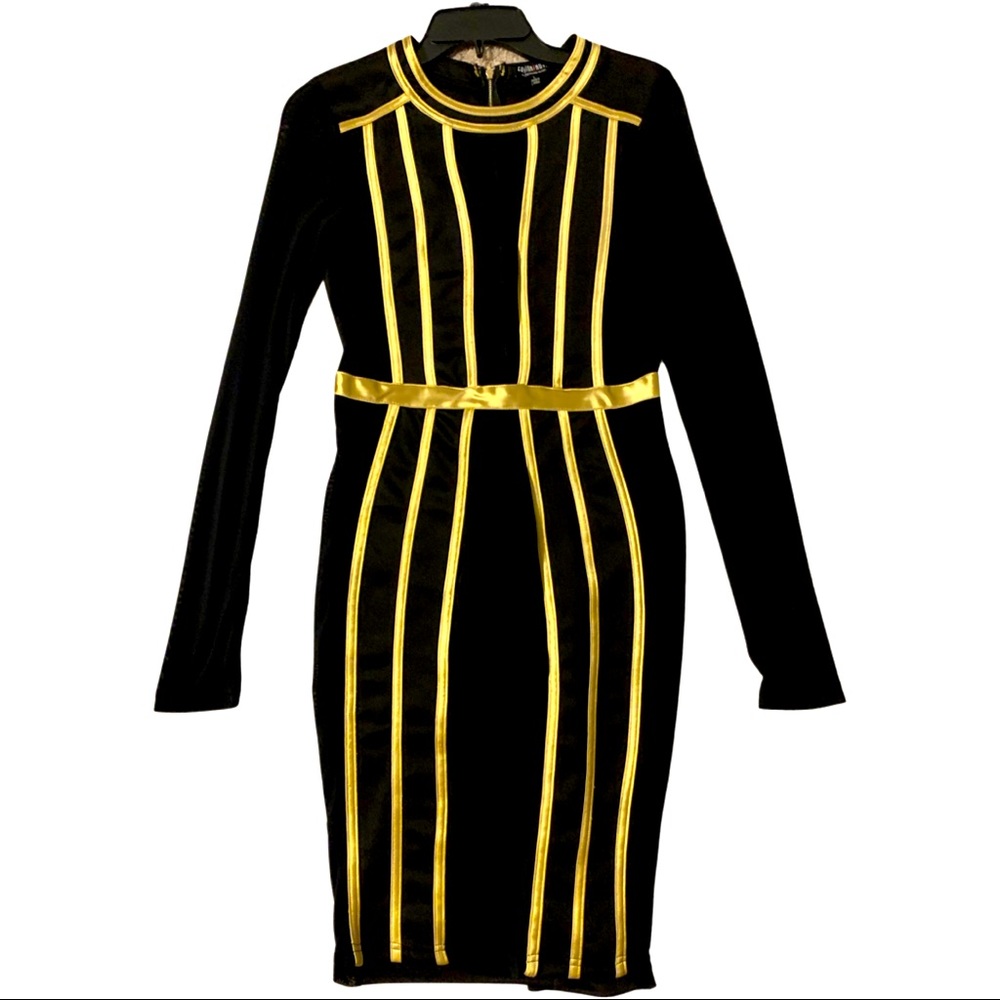Fashion Nova Black and Gold Mesh dress